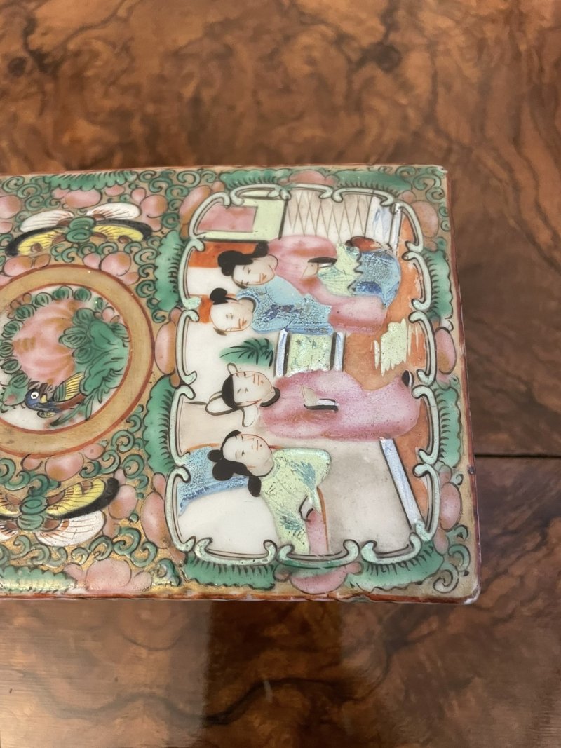 Antique 19th Century Quality Chinese Famille Rose Canton Lidded Pen Box - Image 11